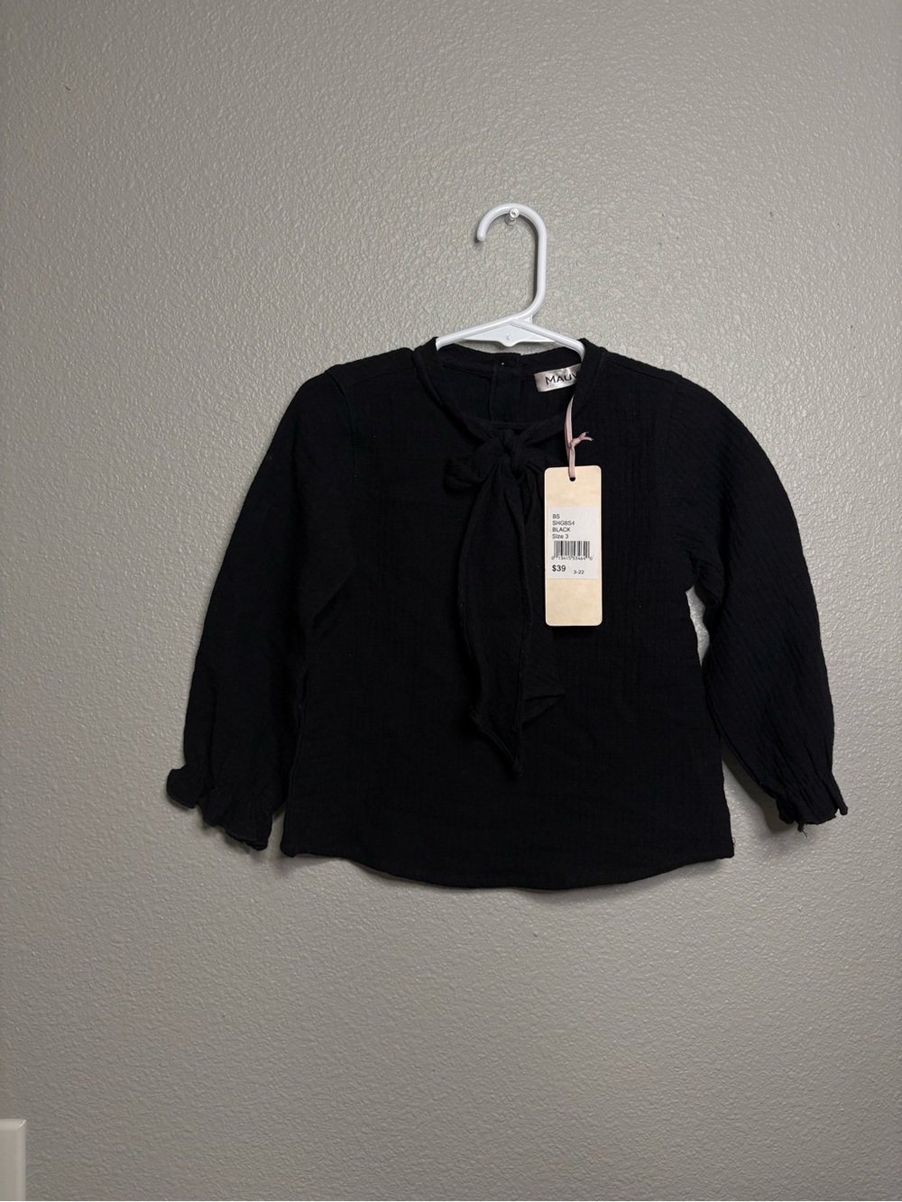 Mauve Girls Black Tie-Neck Blouse NWT Multiple Sizes Available 100% Cotton